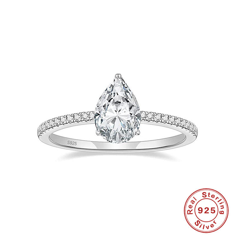 2 Karat S925 Sterling Silver Pear-shaped Engagement Ring