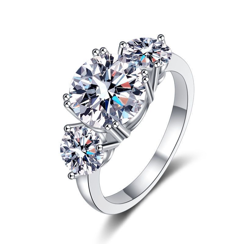 S925 Sterling Silver  3 Karat Moissanite Ring Women's Ring Platinum Plated Three-Life Stone Luxury