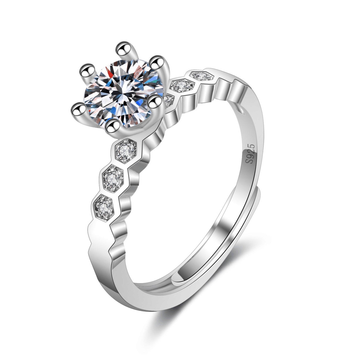 S925 Moissanite Ring Female Classic Six Prongs One Carat