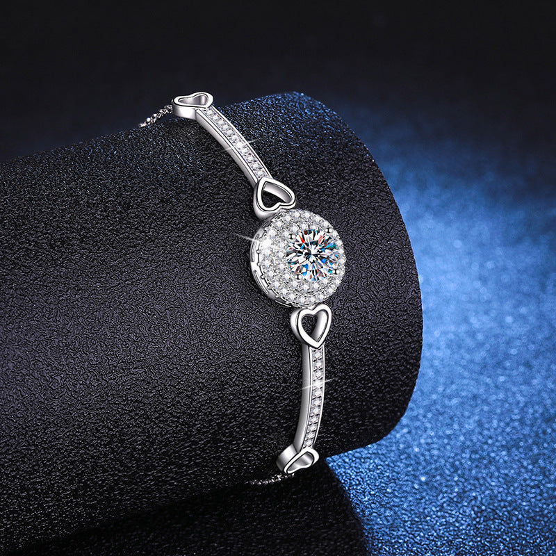 925 Sterling Silver Women's Luxury Round Bag High-grade 1 Karat Moissanite Bracelet