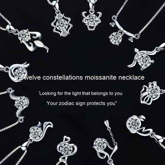 12 Constellation Pendant 925 Silver 1 Karat Moissanite Twelve Constellations Necklace Female