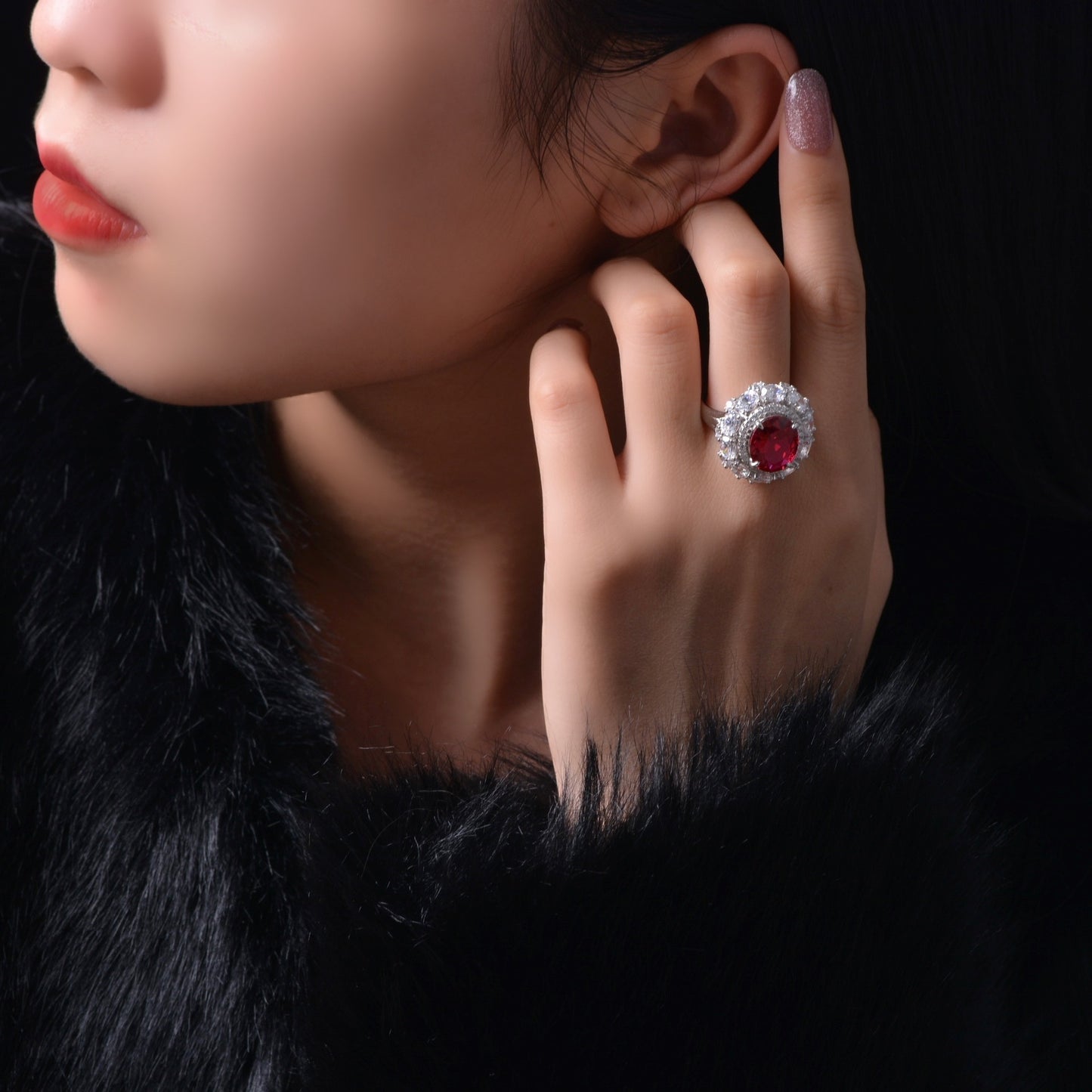 925 Sterling Silver 5 Karat Egg-shaped 1012 High Carbon Rhinestone Ring Luxury Women