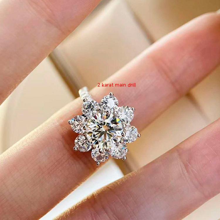 2 Karat Diamond Sunflower Handcraft Sterling Silver Moissanite Ring