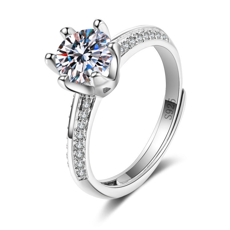 S925 Moissanite Ring Female Classic Six Prongs One Carat