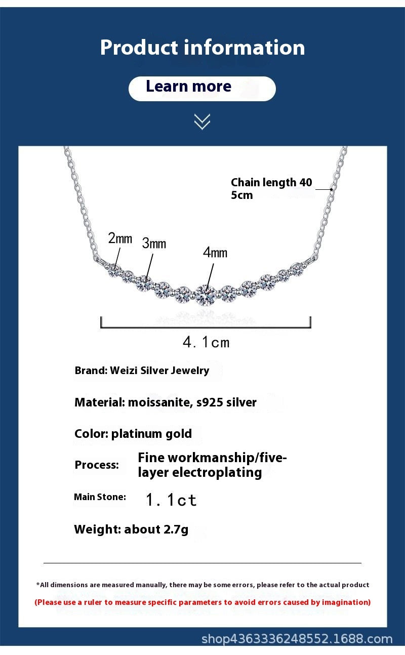 S925 Sterling Silver Moissanite Necklace Light Luxury High-grade 11 Karat D Color