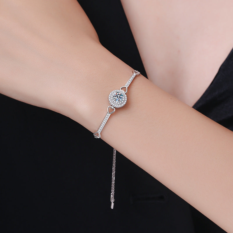 925 Sterling Silver Women's Luxury Round Bag High-grade 1 Karat Moissanite Bracelet