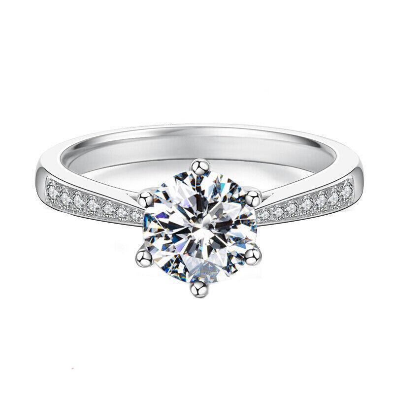 S925 Moissanite Ring Female Classic Six Prongs One Carat